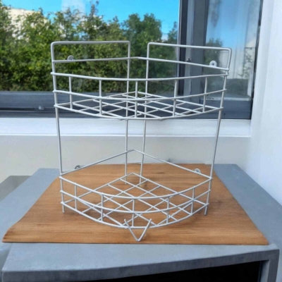 Picture of "1-Piece Triangle Shape 2-Step Hanging Corner Rack – Durable Iron, White Finish, Easy Wall Installation, Space-Saving Design for Efficient Kitchen Organization"-White
