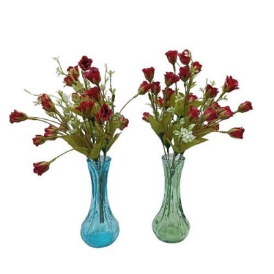 Picture of "Set of 2 Silk Daisy Bride Bouquets with 2 Glass Vases, 25-28 Multicolor Sunflowers per Stick, 48x20 cm, Ideal for Christmas, Home, Wedding, and New Year Decor, Fabric and Plastic Construction."-Multicolor