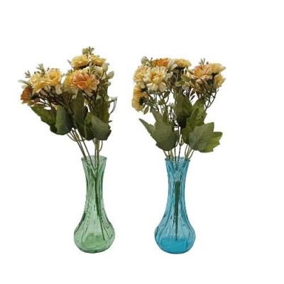 Picture of "18 Heads Silk Daisy Bride Bouquets with 2 Glass Vases, 48x20 cm, 2 Sticks Included, Ideal for Holiday, Home, and Wedding Decor, Durable Fabric and Plastic"-Multicolor