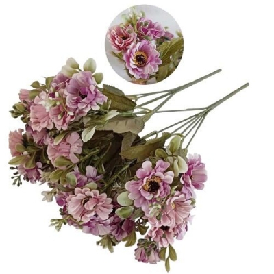 Picture of "Silk Chrysanthemum Flower Bunch, 18 Multicolor Blooms per Stick, 2 Sticks, 32x20 cm, Artificial and Realistic, Ideal for Home, Wedding, and Garden Decoration, Made of Durable Fabric and Plastic."-Multicolor