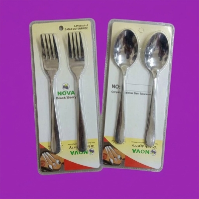 Picture of Nova-12pcs stainless steel spoon set 6 pcs Tea spoon and 6 pcs fork spoon combo pake 12 silver color mirror polish spoon 15cm long heavy spoon dishware save easy to clean (12pcs set)-Silver