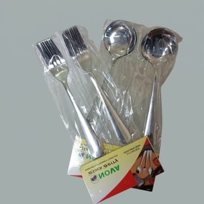 Picture of Nova-12pcs stainless steel spoon set 6 pcs round sup spoon and 6 pcs fork spoon combo pake of 12 silver color mirror polish spoon 15cm long heavy spoon dishware save easy to clean (12pcs set)-Silver