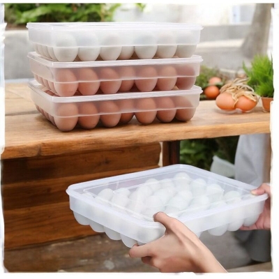 Picture of Store 34 Eggs in Our BPA-Free Egg Box! Food-Grade Plastic with Lid, Perfect Fit for Each Egg. Ideal for Fridges and Kitchens. Quantity: 1 Pc.-White