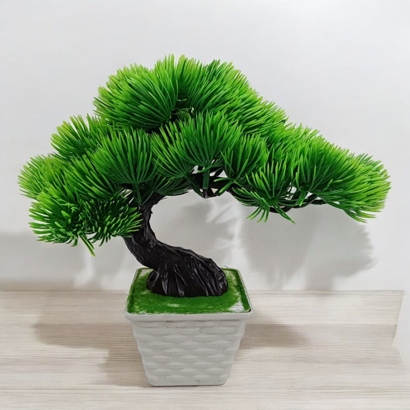 Picture of 24*30cm Pine Bonsai Tree - Realistic Green Plastic Decoration for Home and Restaurant-Multicolor