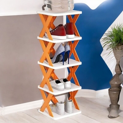 Picture of Adjustable 5-Tier Folding Shoe Organizer: Multi-Layer Plastic Rack for Closets, Entryways, Bedrooms, and Garages-Multicolor