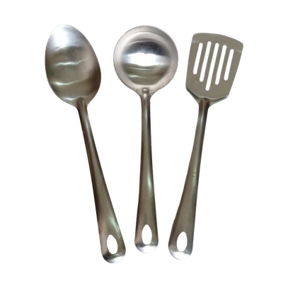 Picture of Durable and Stylish 3-Piece Set of Silver Stainless Steel Kitchen Spoons, 9.5-10.5 Inch, Non-Magnetic, Ideal for Cooking and Serving-Silver