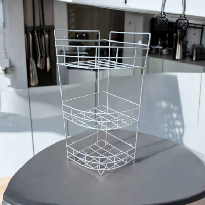 Picture of "Space Saving 3-Step Triangle Corner Rack – White Hanging Kitchen Organizer, Durable Iron, Easy Installation – 1 Pc"-White
