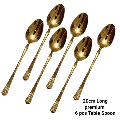 Picture of AYD 6 pcs premium quality Big Size Table spoon 20 cm long Table spoon Golden spoon , Best tableware Table Spoon (6 pcs set Table Spoon) Design-2-Gold