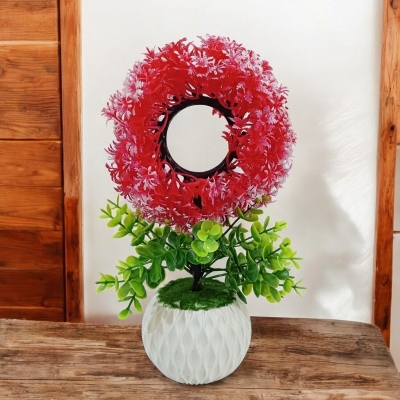 Picture of Brighten up your home or restaurant with this 30cm Multicolor Round Shape Bonsai Plant. Ideal for living rooms, table corners, or balconies, made of durable plastic. Includes vase. Quantity: 1 pcs.-Multicolor