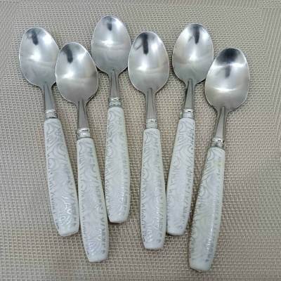 Picture of 6 pcs plastic handle stainless steel tea spoon-White