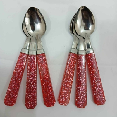 Picture of Dining Tea spoon 6-Pieces Set for Kitchen and Dining Table Steel with Glitter Red Plastic Handle Tea Spoon Set for Home and Kitchen (Set of 6)-Red