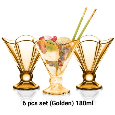 Picture of Glass Ice Cream Bowl - 180 ml.| Perfect for Serving Ice Cream, Fruit, Salad, Snack, Cocktail - Pack of 6 (DAKBO55HA) - Minimalistic Sophistication-Gold