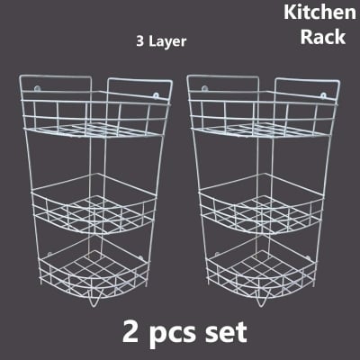 Picture of 2 pcs set 3 Steps Hanging Corner Storage Rack Organizer Kitchen Rack Furniture Space Savers - Maximize Space With This 3-Step Hanging Corner Storage Rack made is high quality iron stick white colour made is high quality iron stick white colour combo pack-White