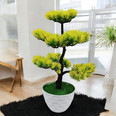 Picture of Artificial Pine Tree Bonsai with 7 Heads, Green - 43*24cm, Ideal for Home & Office Decoration-Multicolor