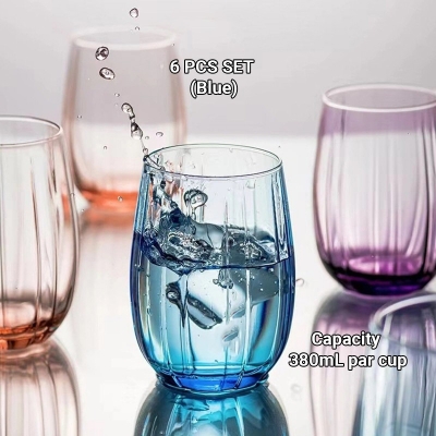 Picture of 6 pcs color glass cup set JS5139-2B (Blue)-Blue