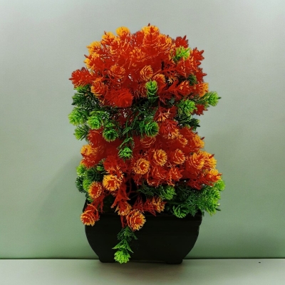 Picture of Office Table Decoration: 2 Heads, Multiple Color Flower Artificial Bonsai Tree with Plastic Vases, Gram Beauty Flower Included-Multicolor
