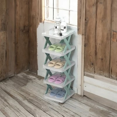Picture of Space-Saving 5-Tier Shoe Rack: Folding Adjustable Plastic Organizer for Closets and Narrow Spaces-Multicolor