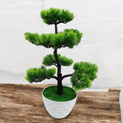 Picture of 7-Head Artificial Pine Tree Bonsai - 43*24cm - Green Potted Plant for Garden & Office Decor-Multicolor