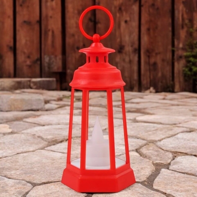 Picture of "17cm Decorative Lantern with LED Flameless Candle Light - Multi-Color ABS Plastic for Ramadan and Room Decor | Battery-Powered Warm Light Lantern"-Multicolor