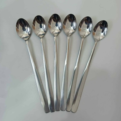 Picture of Rosy Long Handle pickling spoon 6 Pieces Stainless Steel Teaspoon Coffee Dessert Mixing Spoon Round Soup Spoon 8 inches-Silver