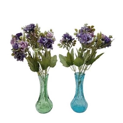 Picture of "18 Heads Silk Daisy Bride Bouquets with 2 Glass Vases, 48x20 cm, 2 Sticks Included, Ideal for Holiday, Home, and Wedding Decor, Durable Fabric and Plastic"-Multicolor