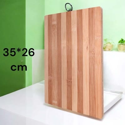 Picture of "35x26x1.8cm Rectangle Bamboo Board - Strong and Durable, Perfect for All Kitchen Tasks, Includes Hook for Easy Storage, Brown Wooden Chopping Board"-Brown