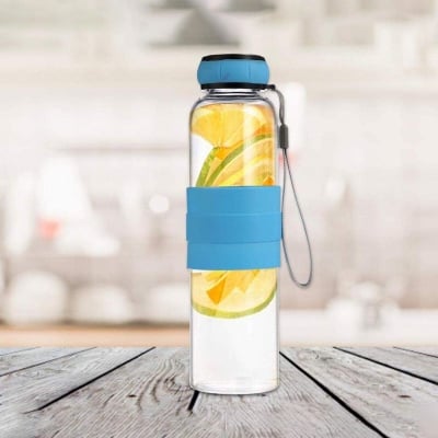 Picture of Borosilicate Glass Water Bottle, 550 ml, Transparent-Multicolor