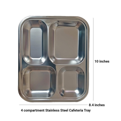 Picture of MollaDepartmental 1 PCS 4 compartment Stainless Steel Cafeteria Tray-Silver