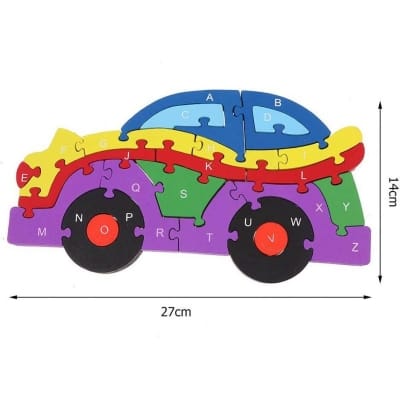 Picture of Wooden Puzzles 26 Preschool Educational Toys Blocks Shapes for 26 English Letters Numbers Transportation-Multicolor
