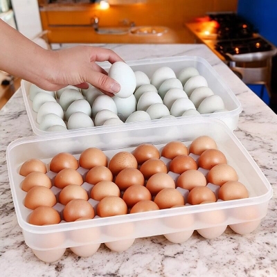 Picture of Store 34 Eggs Safely with Our BPA-Free Egg Storage Box, Featuring a Lid and Perfect Fit for Every Egg. Made from Food-Grade Plastic, Ideal for Refrigerators or Kitchens. Quantity: 1 Pc.-White