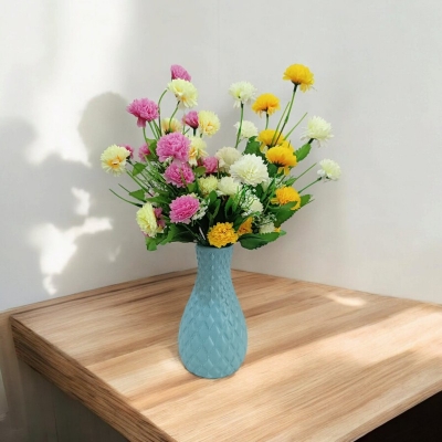 Picture of 40cm Long Multicolor Silk Flowers - 2 Pieces, 40-50 Heads with Vase - Perfect for Home, Restaurant, Wedding, and Festival Decor-Multicolor