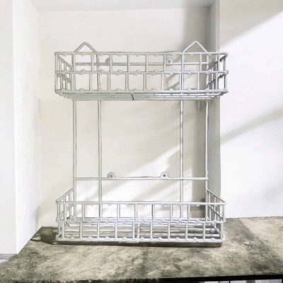 Picture of "1-Piece Square Shape 2-Step Hanging Corner Storage Rack – Durable Iron, White Finish, Easy to Install, Ideal for Kitchen Space Saving and Accessory Organization"-White