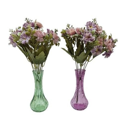 Picture of "Silk Daisy Bride Bouquet Set, 18 Heads Per Stick, Includes 2 Glass Vases, 48x20 cm, Perfect for Christmas, Home, Wedding, and New Year Decor, Made from Fabric and Plastic, 2 Sticks Included"-Multicolor