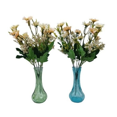 Picture of "2pcs Silk Daisy Bride Bouquets with Glass Vases, 14 Multicolor Artificial Sunflowers per Stick, 48x20 cm, Ideal for Home, Wedding, Christmas, and New Year Decor, Made from High-Quality Fabric and Plastic."-Multicolor