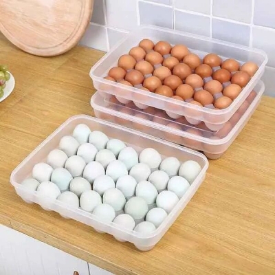 Picture of Egg box 34 Grids Egg Storage Box Large Capacity Hard Plastic Egg Case Organizer Holder Box Container Egg Dispenser for Refrigerator34 Grads Egg Box Basket Organizer Plastic Egg Food Container/dim box-White
