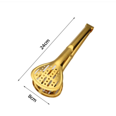 Picture of Stainless Steel Shell Hollow Food Tongs Non-Stick Barbecue Steak Clip Long Handle Buffet Tweezers Utensils for Home Kitchen golden color-Gold