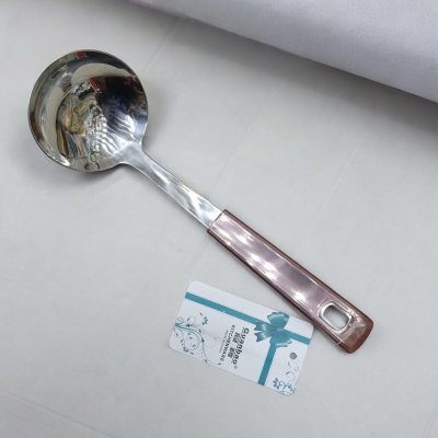 Picture of Silver 9-Inch Stainless Steel Big Soup Spoon – Multiple Color Plastic Cover Handle – Ideal for Cooking & Serving – Mirror Polish, Non-Magnetic – 1 Piece-Silver