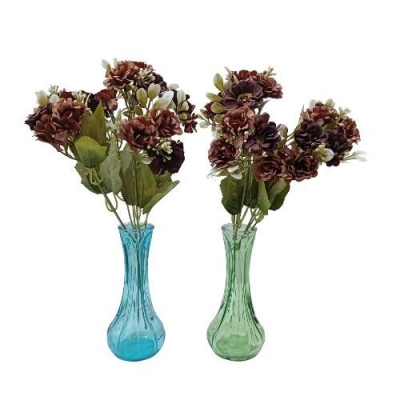 Picture of "Silk Daisy Bride Bouquet Set, 18 Multicolor Heads per Stick, 2 Glass Vases Included, 48x20 cm, Ideal for Holiday, Home, and Wedding Decorations"-Multicolor