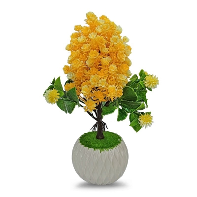 Picture of Flower Bonsai Artificial Grass Plants with Pot for Home Decor | Decorative Office Indoor Decor (Yellow, 1 Piece)-Yellow