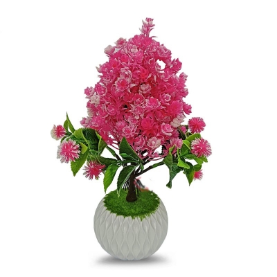 Picture of Flower Bonsai Artificial Grass Plants with Pot for Home Decor | Decorative Office Indoor Decor (Pink, 1 Piece)-Pink