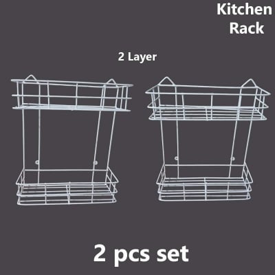 Picture of 2 pcs set 2 Layer Wall Hanging Storage - Maximize Your Storage Space With This Convenient Wall Hanging Storage Solution, made is high quality iron stick white colour combo pack-White