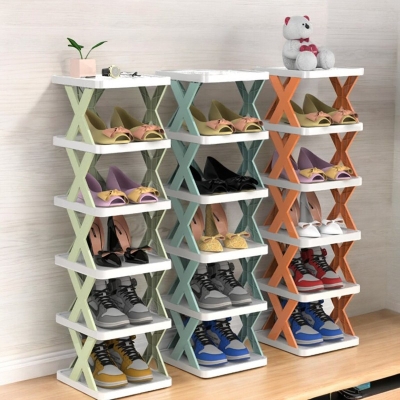 Picture of Adjustable 6-Layer Folding Shoe Rack: Easy Assembly Plastic Storage Cabinet for Shoes, Space-Saving Design-Multicolor