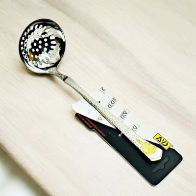 Picture of 9-Inch Stainless Steel Skimmer Spoon - Silver Round Slotted Design with Mirror Polish Finish, Perfect for Cooking and Serving Soups - 1 Piece-Silver