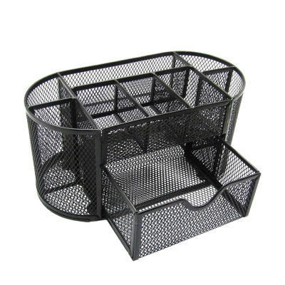Picture of "Black Metal Desk Organizer - Fireproof & Durable Pen Holder, High-Temperature Resistant, Coated Finish, 10.5 x 11 x 22 cm, Multi-Functional for Office & Study, 1 Piece"-Black