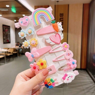 Picture of 1 set cartoon clip for girls rubber hair clips set flower fruit bands lovely hair accessories-Multicolor