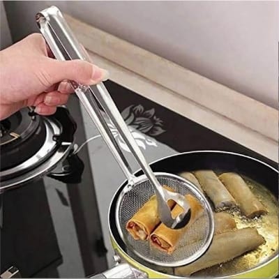 Picture of Stainless Steel Snack Fryer, Filter Spoon With Clip / Multi- Functional Oil Mesh Colander-Silver