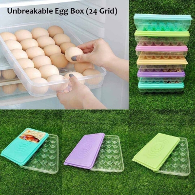 Picture of Plastic Egg Tray Holder Storage Container Organizer Bin with Lid for Refrigerator Fridge 1 Pcs QM-003-Multicolor