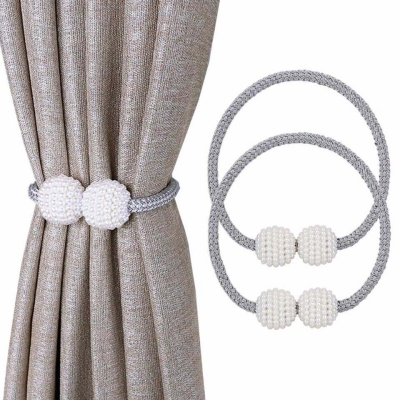 Picture of Magnetic Curtain Tiebacks Convenient Drape Tie Backs - Pearl Decorative Rope Holdback Holder for Window Drapries Color Beige (1pair 2 pcs)-Multicolor
