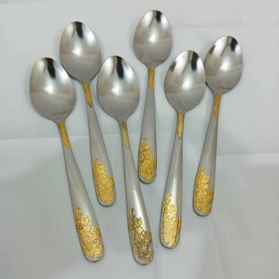 Picture of TXC 6 pcs stainless steel golden design Tea spoon silver color 15cm long-Silver