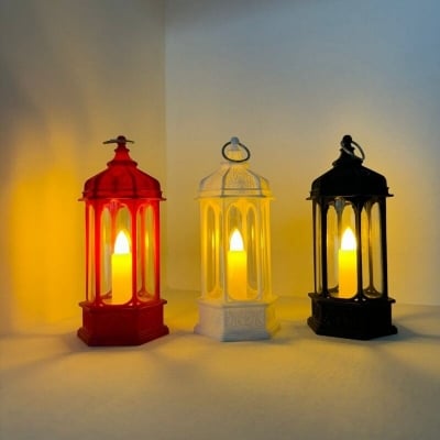 Picture of 1 Pcs Acrylic Antique LED Hurricane Lantern Lamp, Wall Hanging Led String Light Holder for Wall Home, Drawing, Living Room, Bedroom, Restaurant, Wall Decor for Christmas-Black